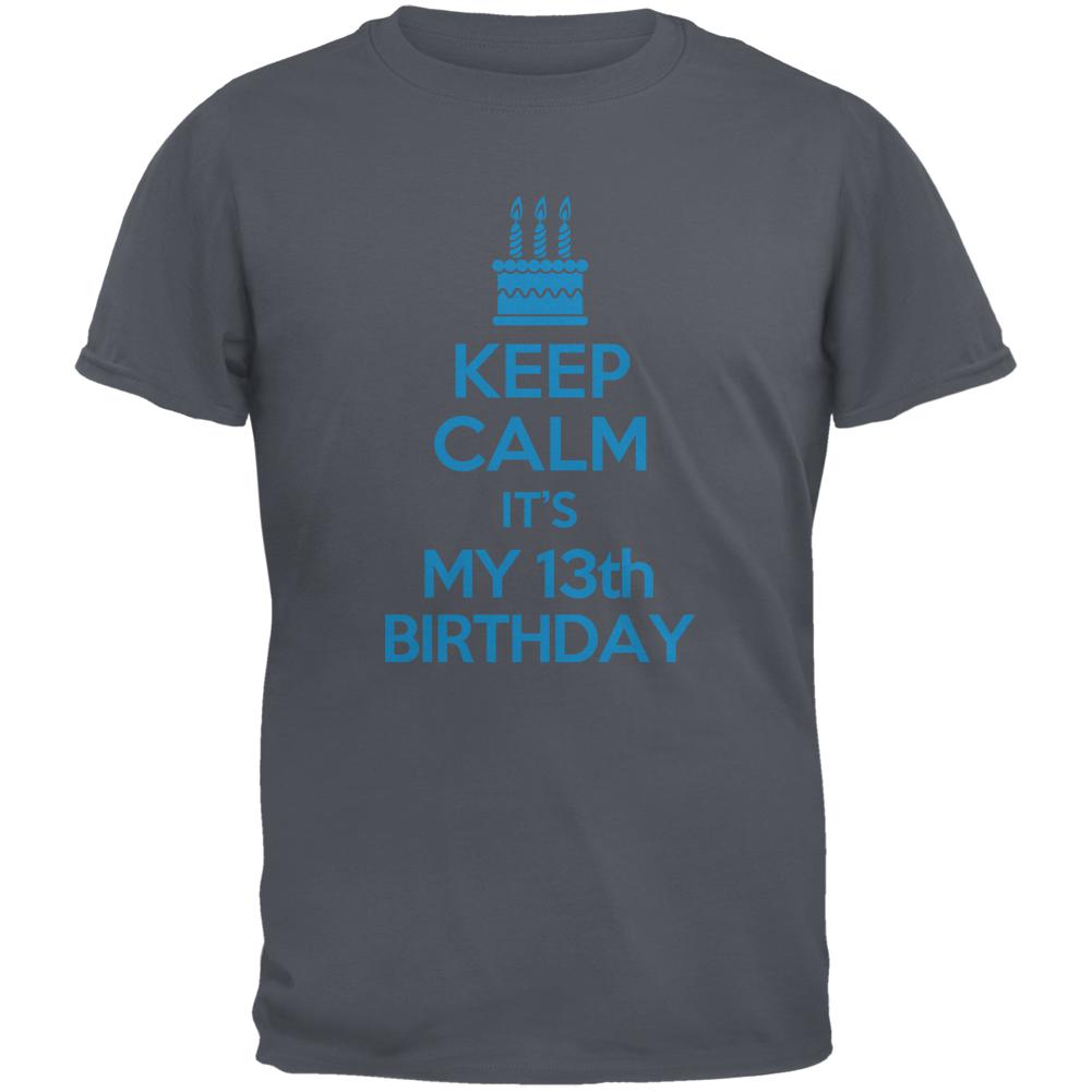 Keep Calm 13th Birthday Boy Charcoal Youth T-Shirt Youth T-Shirts Old Glory LG Grey 