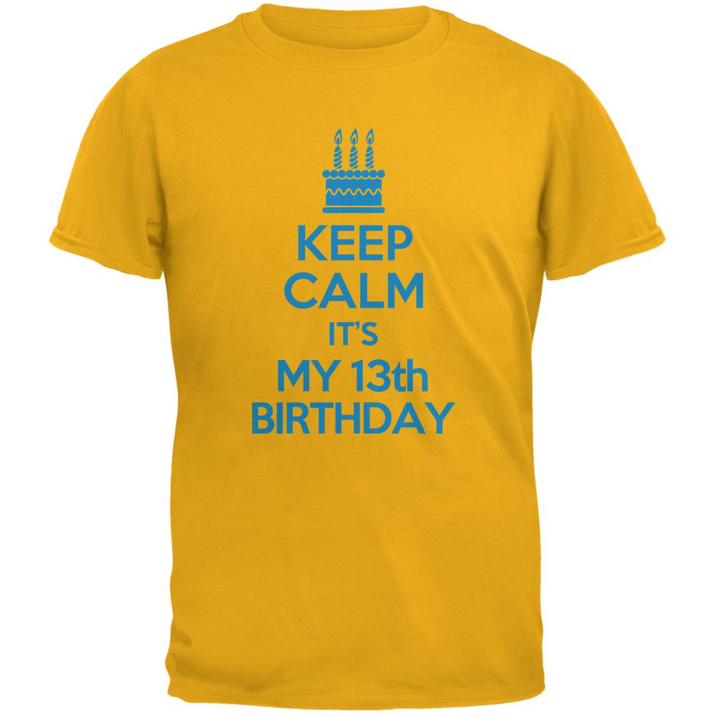 Keep Calm 13th Birthday Boy Gold Youth T-Shirt Youth T-Shirts Old Glory LG Yellow 