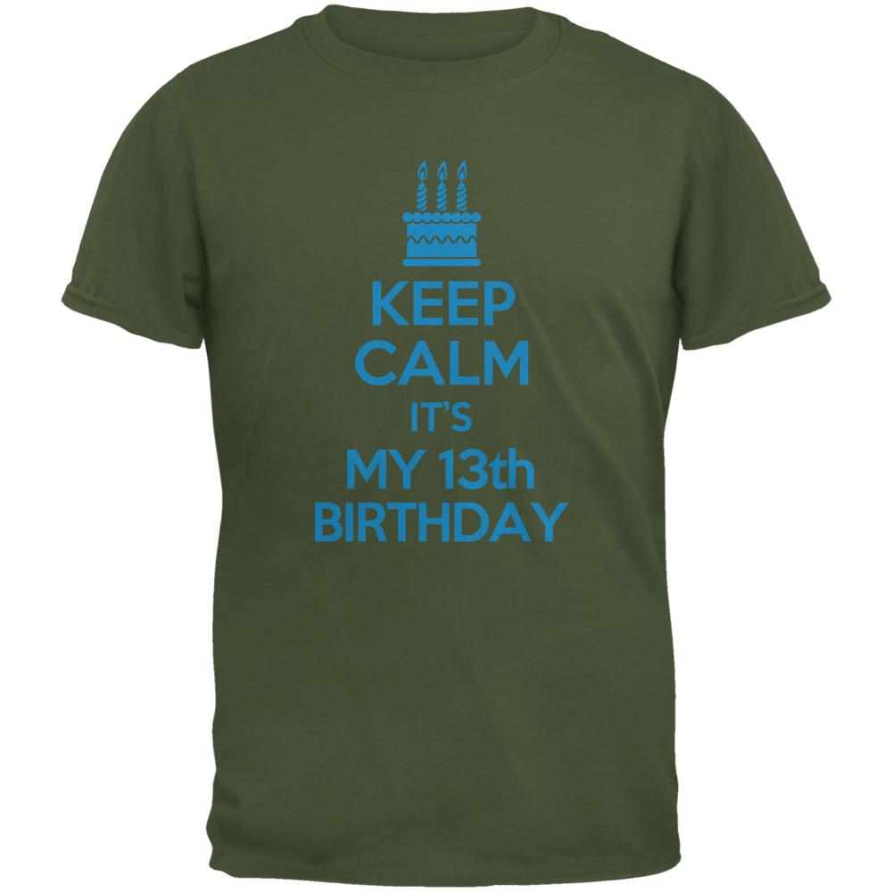 Keep Calm 13th Birthday Boy Military Green Youth T-Shirt Youth T-Shirts Old Glory LG Green 