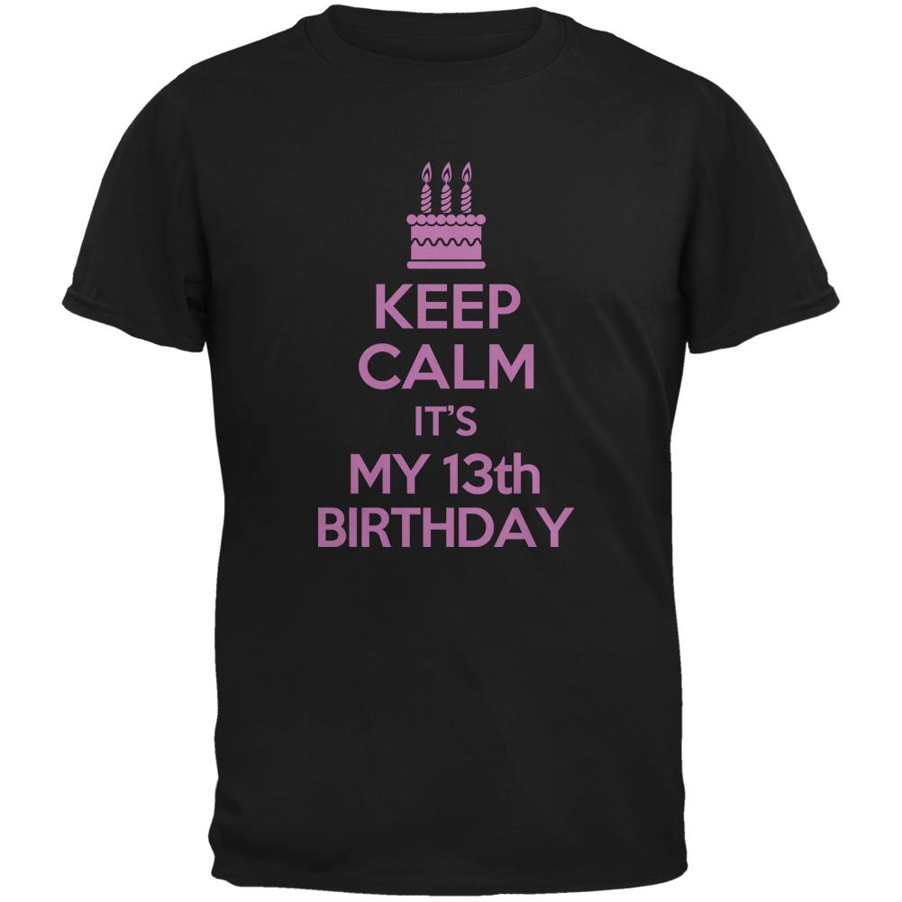 Keep Calm 13th Birthday Girl Black Youth T-Shirt Youth T-Shirts Old Glory LG Black 