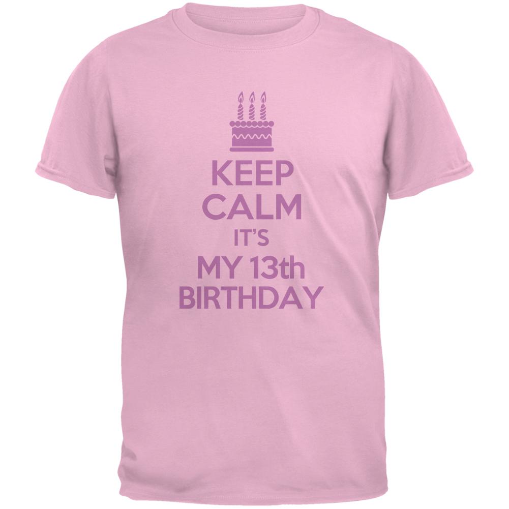 Keep Calm 13th Birthday Girl Light Pink Youth T-Shirt Youth T-Shirts Old Glory LG Pink 