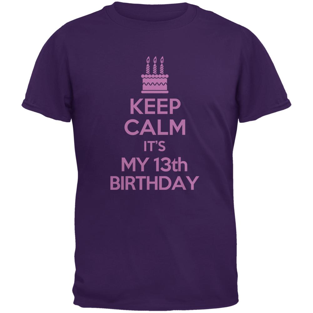 Keep Calm 13th Birthday Girl Purple Youth T-Shirt Youth T-Shirts Old Glory LG Purple 