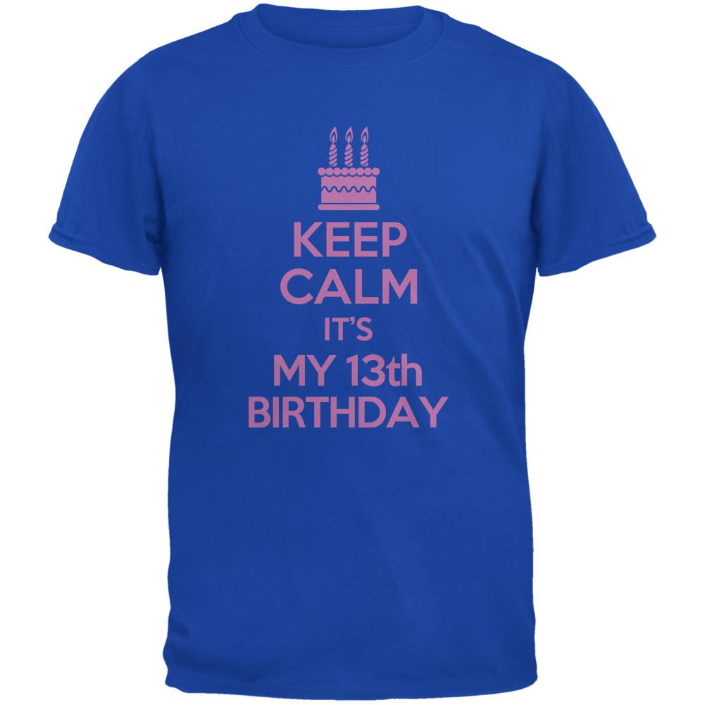 Keep Calm 13th Birthday Girl Royal Youth T-Shirt Youth T-Shirts Old Glory LG Blue 