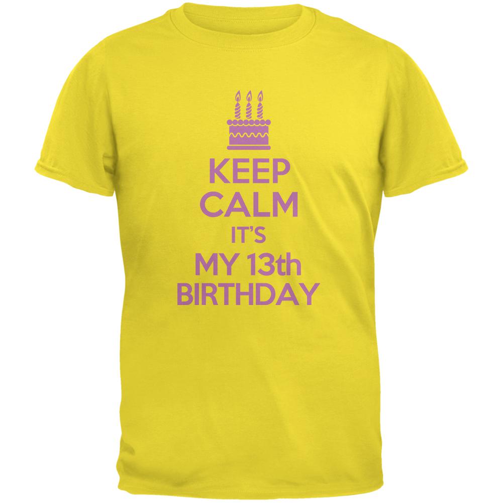 Keep Calm 13th Birthday Girl Yellow Youth T-Shirt Youth T-Shirts Old Glory LG Yellow 