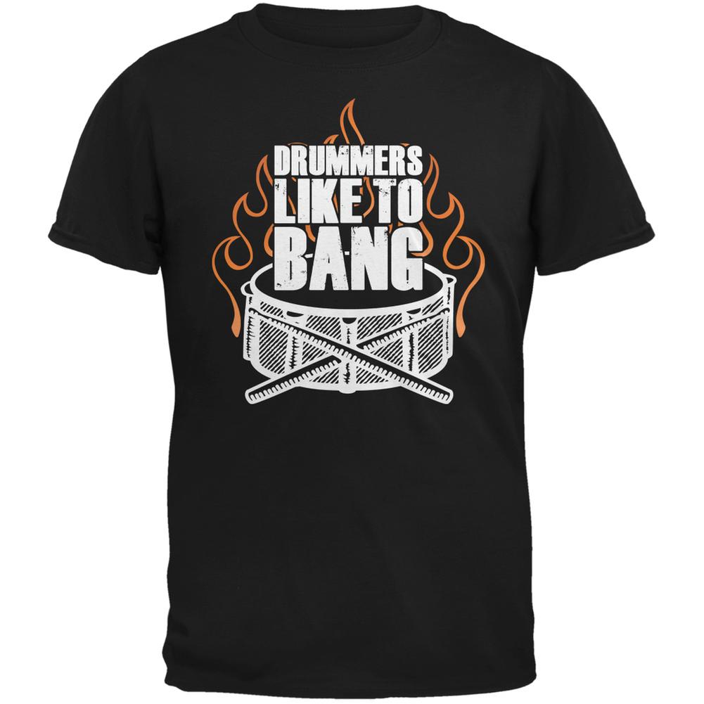 Drummers Like To Bang Black Adult T-Shirt Men's T-Shirts Old Glory 2XL Black 