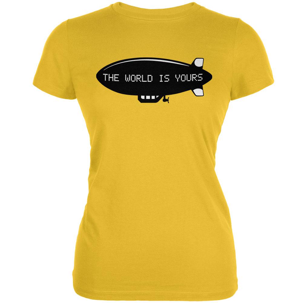 The World Is Yours Blimp Bright Yellow Juniors Soft T-Shirt Juniors T-Shirts Old Glory 2XL Yellow 