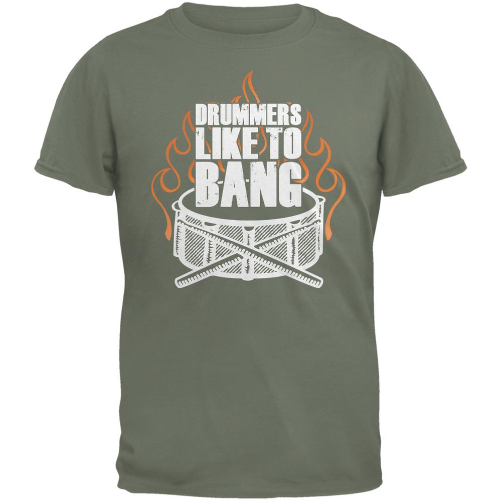 Drummers Like To Bang Military Green Adult T-Shirt Men's T-Shirts Old Glory 2XL Green 