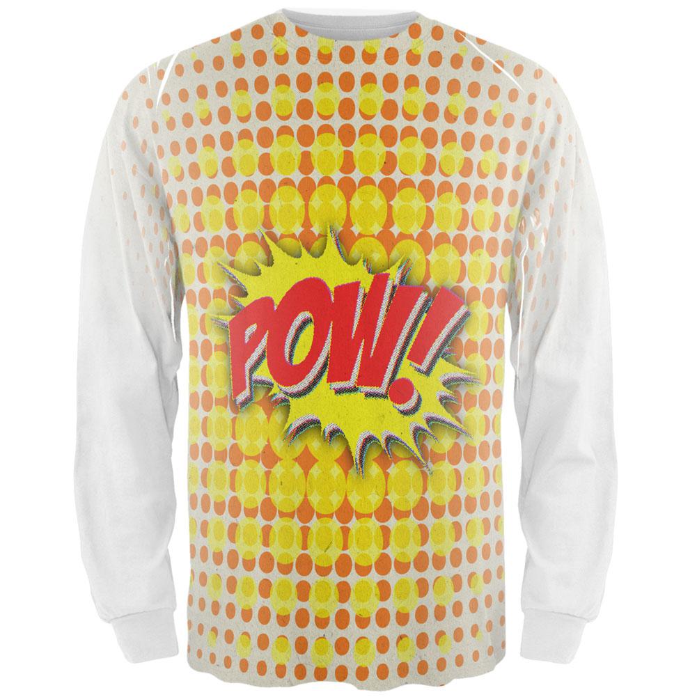 Comicbook Boom Pow All Over Adult Long Sleeve T-Shirt Men's Long Sleeves Old Glory SM White 