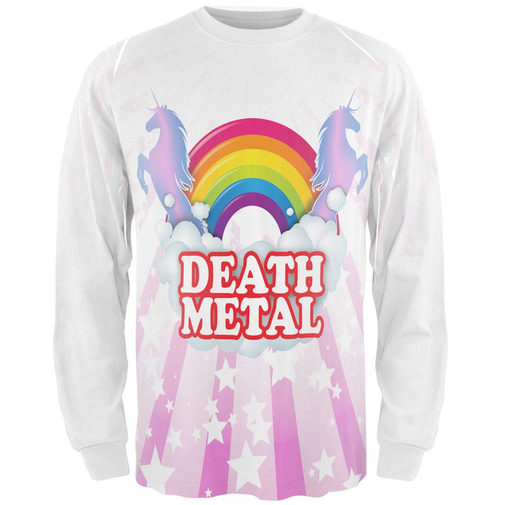 Death Metal Rainbow Unicorns All Over Adult Long Sleeve T-Shirt Men's Long Sleeves Old Glory 2XL White 