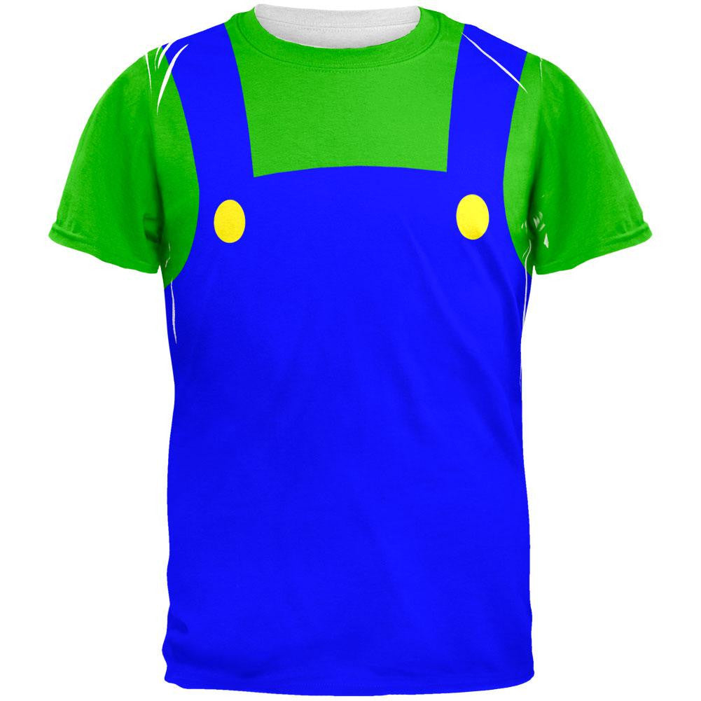 Halloween Italian Green Plumber Costume All Over Adult T-Shirt Men's T-Shirts Old Glory 2XL White 