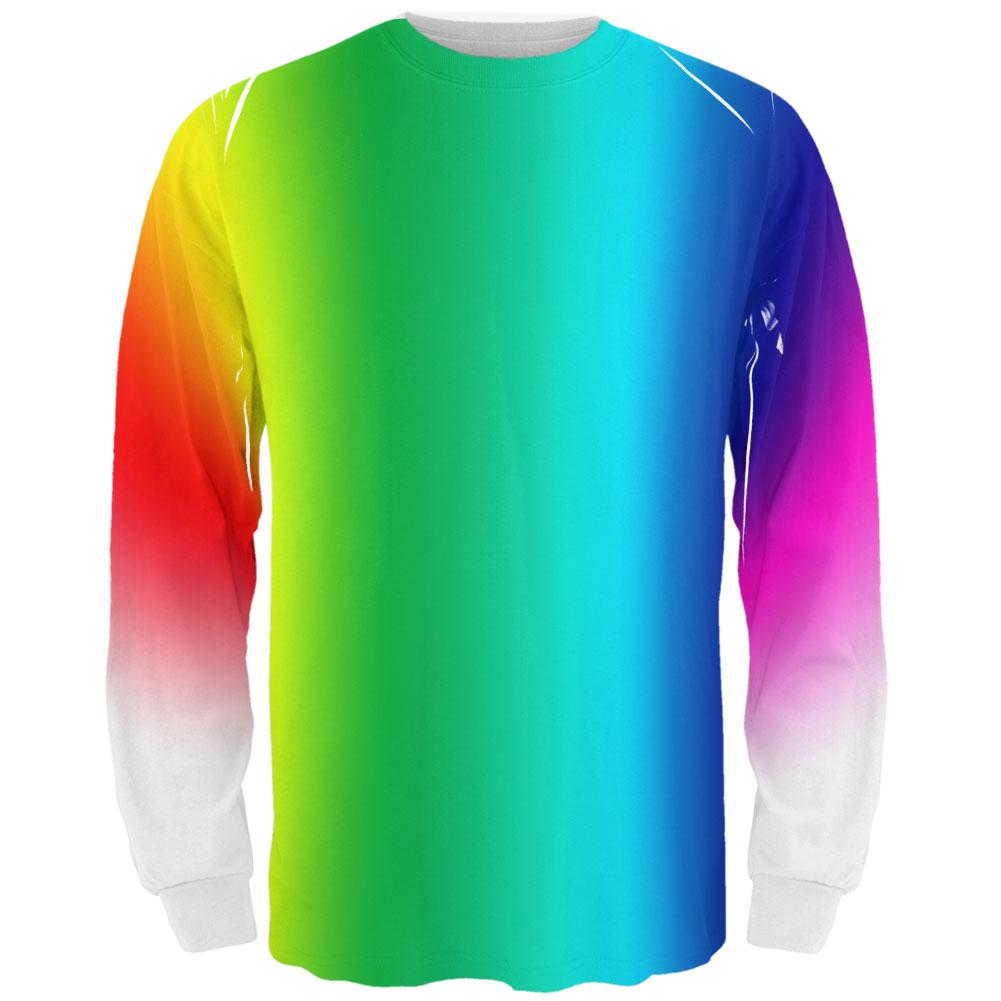 LGBT Rainbow Fade All Over Adult Long Sleeve T-Shirt Men's Long Sleeves Old Glory 2XL White 