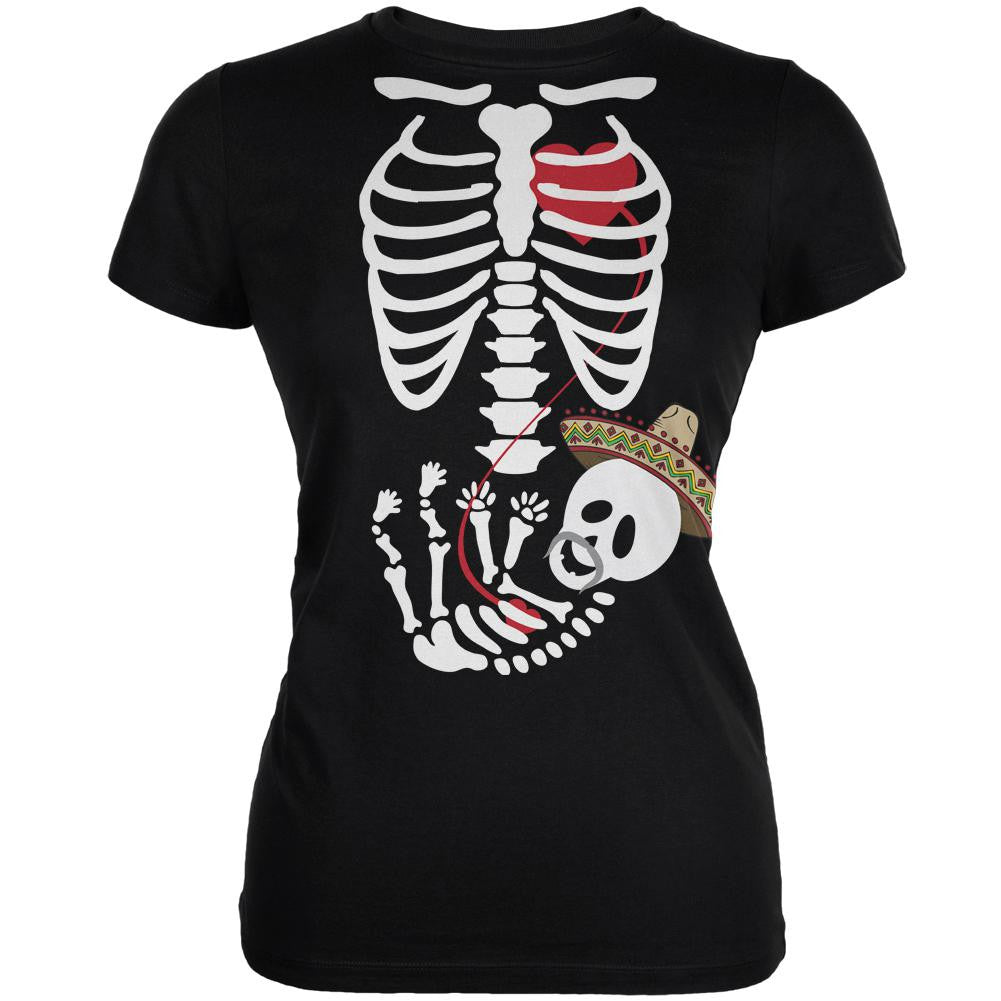 Cinco de Mayo Baby Skeleton Black Juniors Soft T-Shirt Juniors T-Shirts Old Glory   