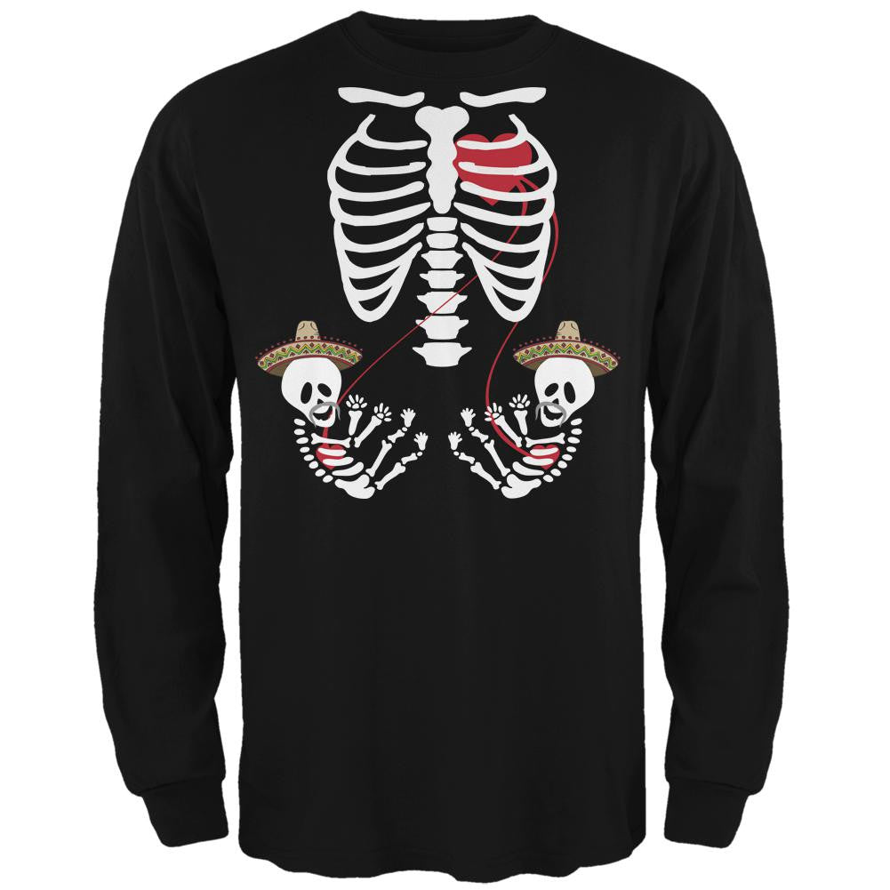 Cinco de Mayo Twin Baby Skeletons Black Adult Long Sleeve T-Shirt Men's Long Sleeves Old Glory   