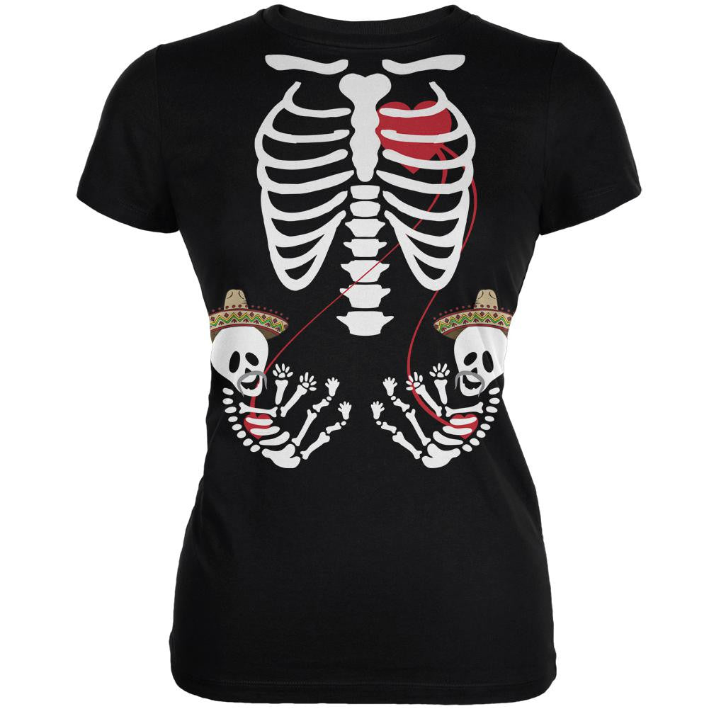 Cinco de Mayo Twin Baby Skeletons Black Juniors Soft T-Shirt Juniors T-Shirts Old Glory   