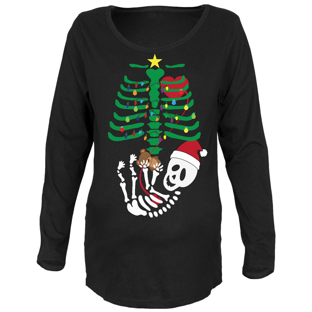 Christmas Tree Baby Skeleton Bear Black Maternity Soft Long Sleeve T-Shirt Maternity Long Sleeve T-Shirts Old Glory 2XL Black 