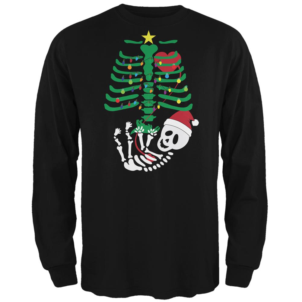 Christmas Tree Baby Skeleton Dinosaur Black Adult Long Sleeve T-Shirt Men's Long Sleeves Old Glory 2XL Black 