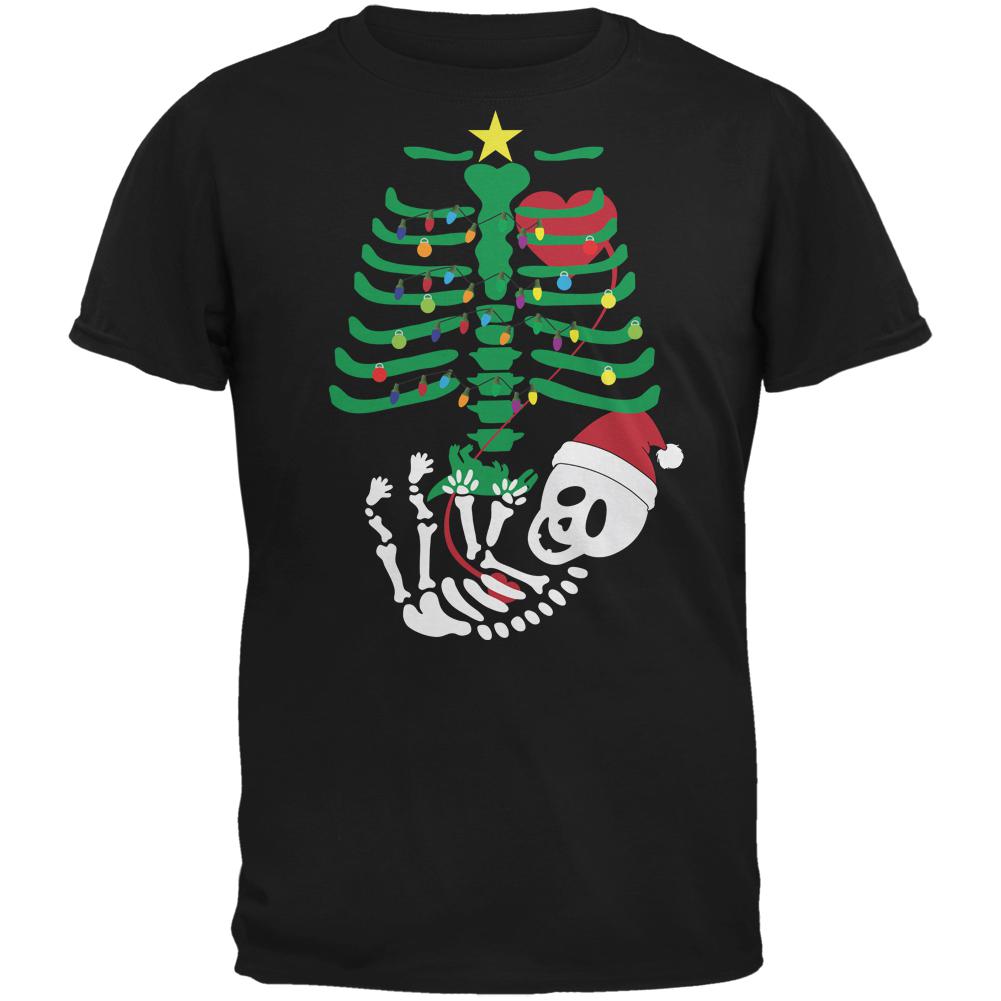 Christmas Tree Baby Skeleton Dinosaur Black Adult T-Shirt Men's T-Shirts Old Glory 2XL Black 