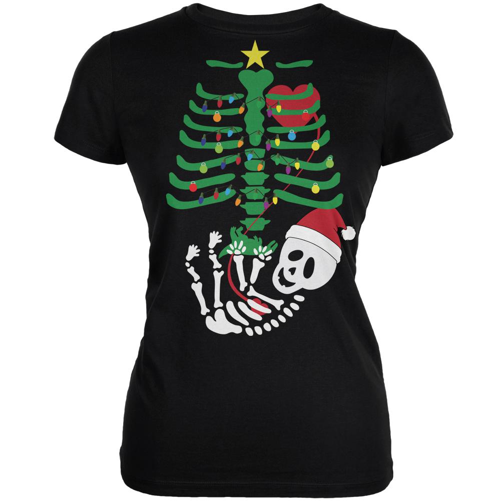 Christmas Tree Baby Skeleton Dinosaur Black Juniors Soft T-Shirt Juniors T-Shirts Old Glory 2XL Black 