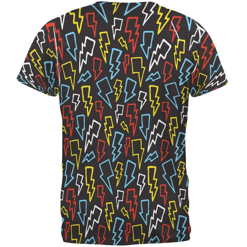 Rainbow Cartoon Lightning Bolts All Over Adult T-Shirt Men's T-Shirts Old Glory   