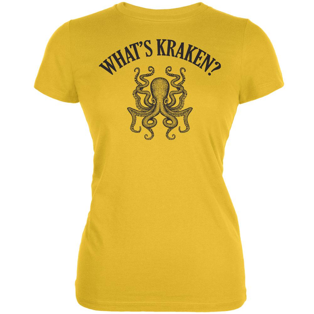 What's Kraken? Bright Yellow Juniors Soft T-Shirt Juniors T-Shirts Old Glory 2XL Yellow 