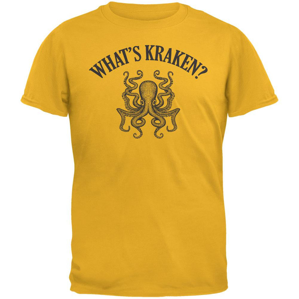 What's Kraken? Gold Adult T-Shirt Men's T-Shirts Old Glory 2XL Yellow 