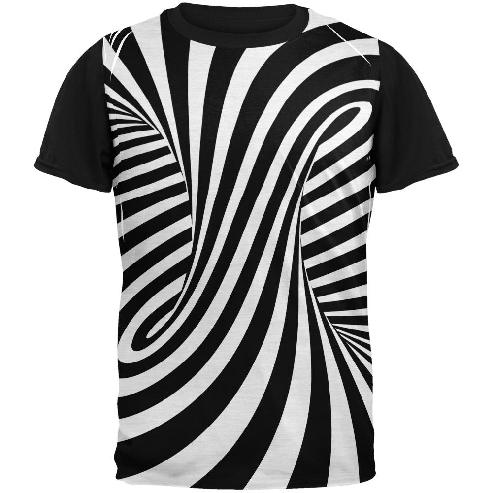 Trippy Black And White Swirl Adult Black Back T-Shirt Men's T-Shirts Old Glory SM Multi 