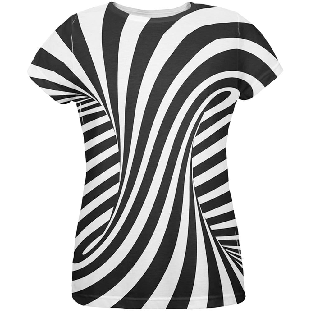 Trippy Black And White Swirl All Over Womens T-Shirt Women's T-Shirts Old Glory 2XL Multi 