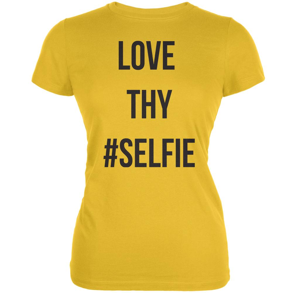 Love Thy Hashtag Selfie Bright Yellow Juniors Soft T-Shirt Juniors T-Shirts Old Glory 2XL Yellow 