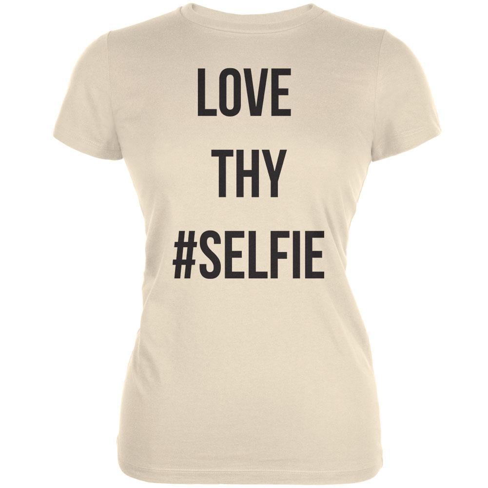 Love Thy Hashtag Selfie Cream Juniors Soft T-Shirt Juniors T-Shirts Old Glory 2XL Off-White 