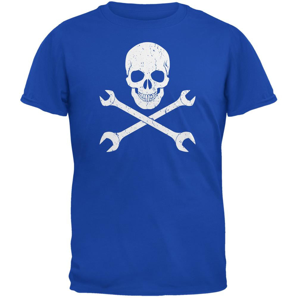 Automotive Skull And Wrenches Royal Adult T-Shirt Men's T-Shirts Old Glory 2XL Blue 