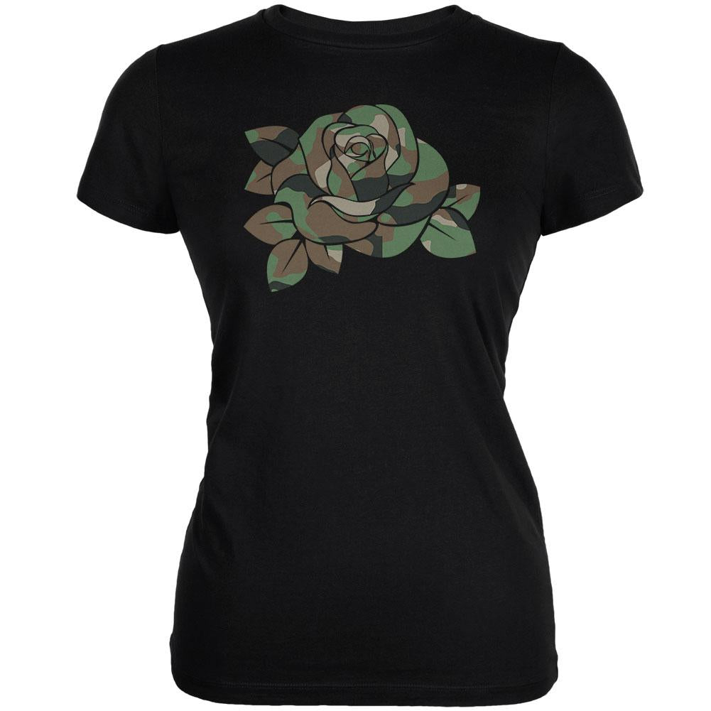 Camo Rose Military Wife Black Juniors Soft T-Shirt Juniors T-Shirts Old Glory 2XL Black 