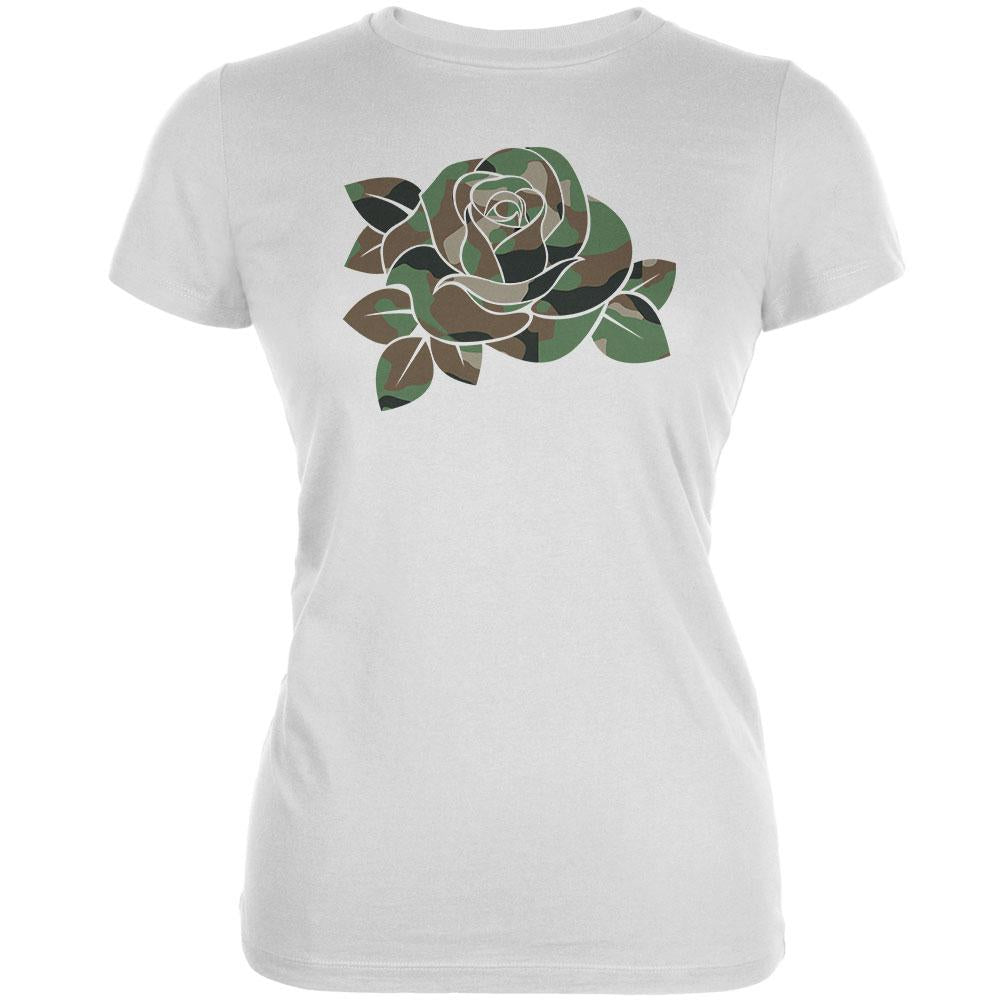 Camo Rose Military Wife White Juniors Soft T-Shirt Juniors T-Shirts Old Glory 2XL White 