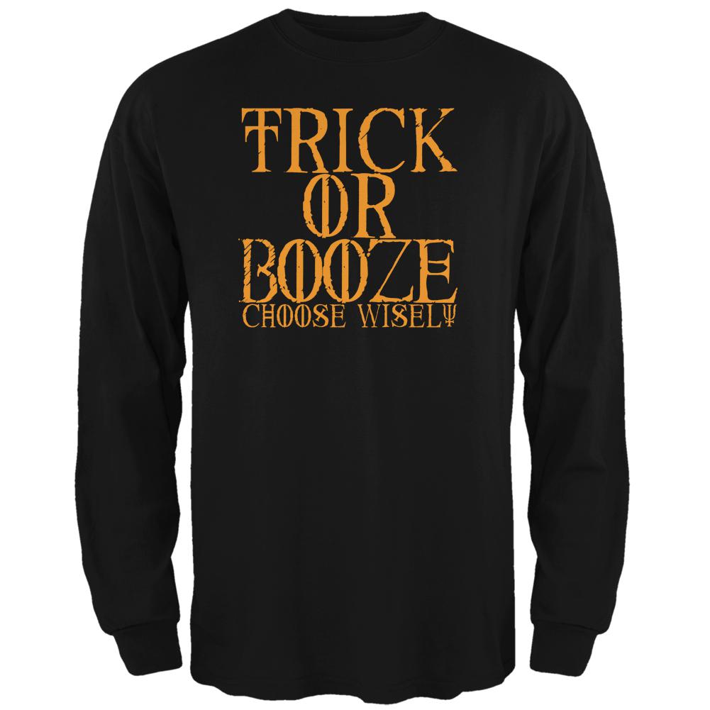 Halloween Trick or Booze Black Adult Long Sleeve T-Shirt Men's Long Sleeves Old Glory SM Black 