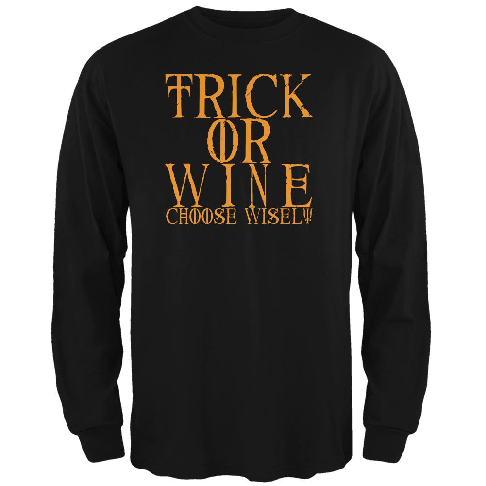 Halloween Trick or Wine Black Adult Long Sleeve T-Shirt Men's Long Sleeves Old Glory SM Black 
