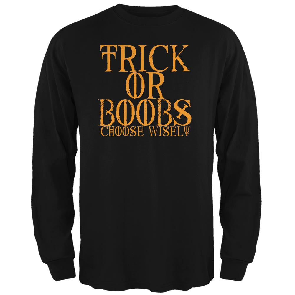 Halloween Trick or Boobs Black Adult Long Sleeve T-Shirt Men's Long Sleeves Old Glory 2XL Black 