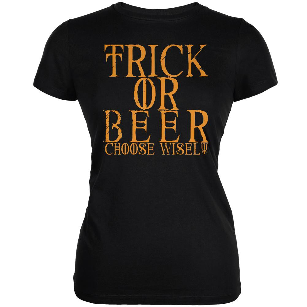 Halloween Trick or Beer Black Juniors Soft T-Shirt Juniors T-Shirts Old Glory   