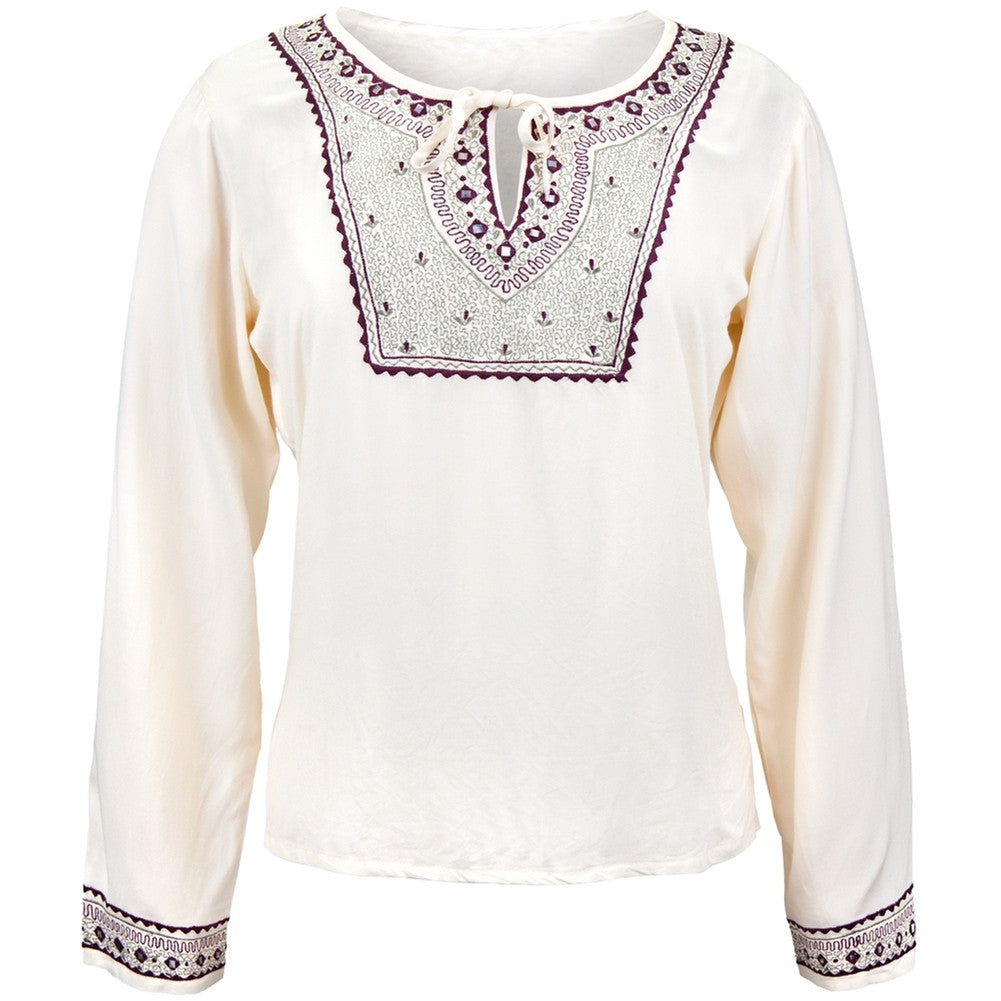 Mirrored Embroidery Cream Boho Hippie Blouse Women's Blouses Old Glory   