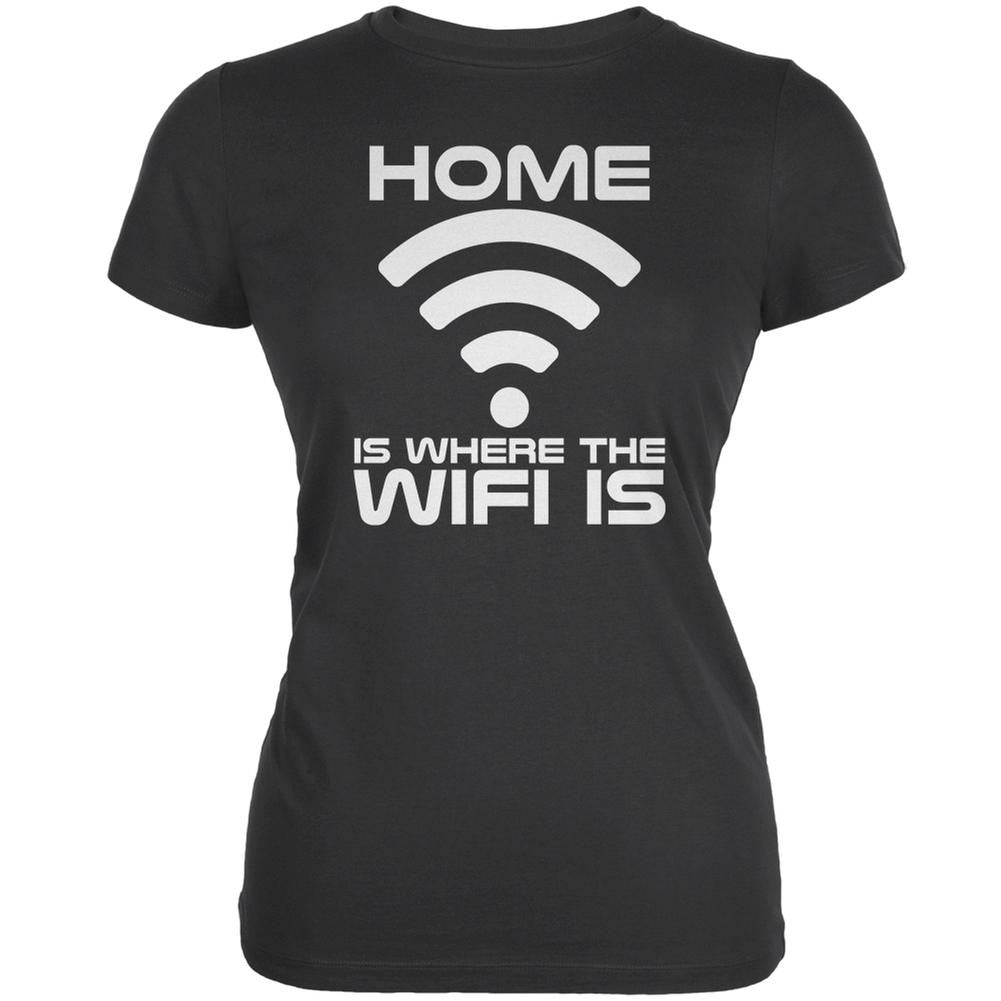 Home Is Where The Wifi Is Asphalt Juniors Soft T-Shirt Juniors T-Shirts Old Glory 2XL Grey 