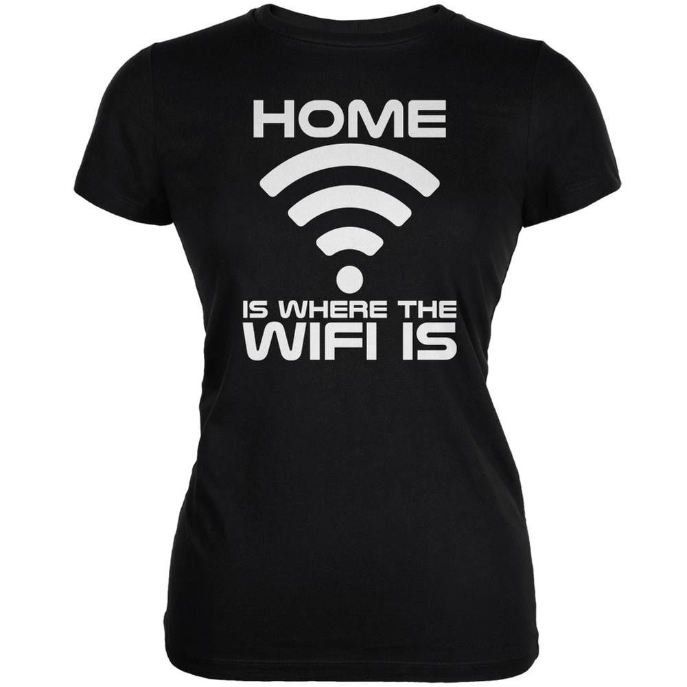 Home Is Where The Wifi Is Black Juniors Soft T-Shirt Juniors T-Shirts Old Glory 2XL Black 