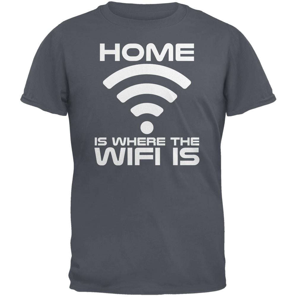 Home Is Where The Wifi Is Charcoal Grey Adult T-Shirt Men's T-Shirts Old Glory 2XL Grey 