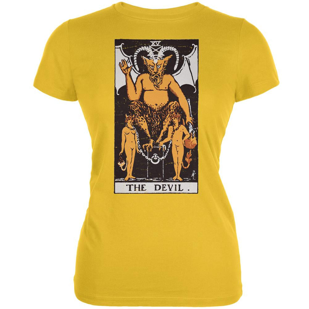 Halloween Devil Tarot Card Bright Yellow Juniors Soft T-Shirt Juniors T-Shirts Old Glory 2XL Yellow 