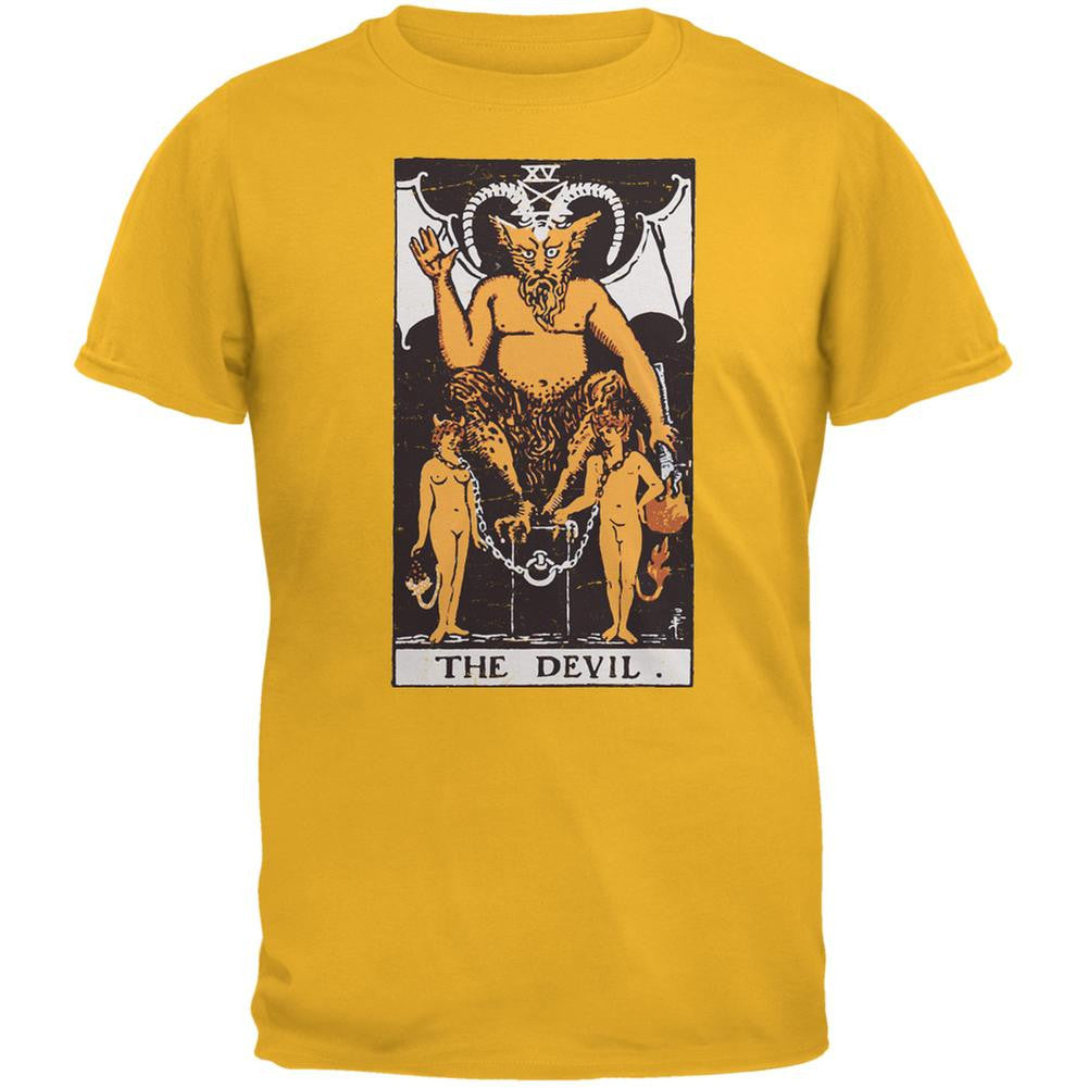 Halloween Devil Tarot Card Gold Adult T-Shirt Men's T-Shirts Old Glory 2XL Yellow 