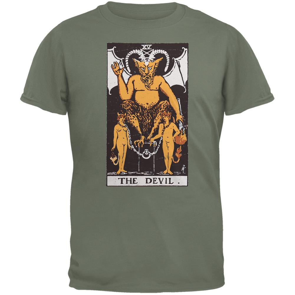 Halloween Devil Tarot Card Military Green Adult T-Shirt Men's T-Shirts Old Glory 2XL Green 