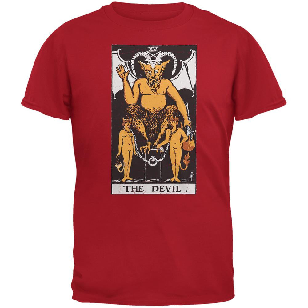 Halloween Devil Tarot Card Red Adult T-Shirt Men's T-Shirts Old Glory 2XL Red 