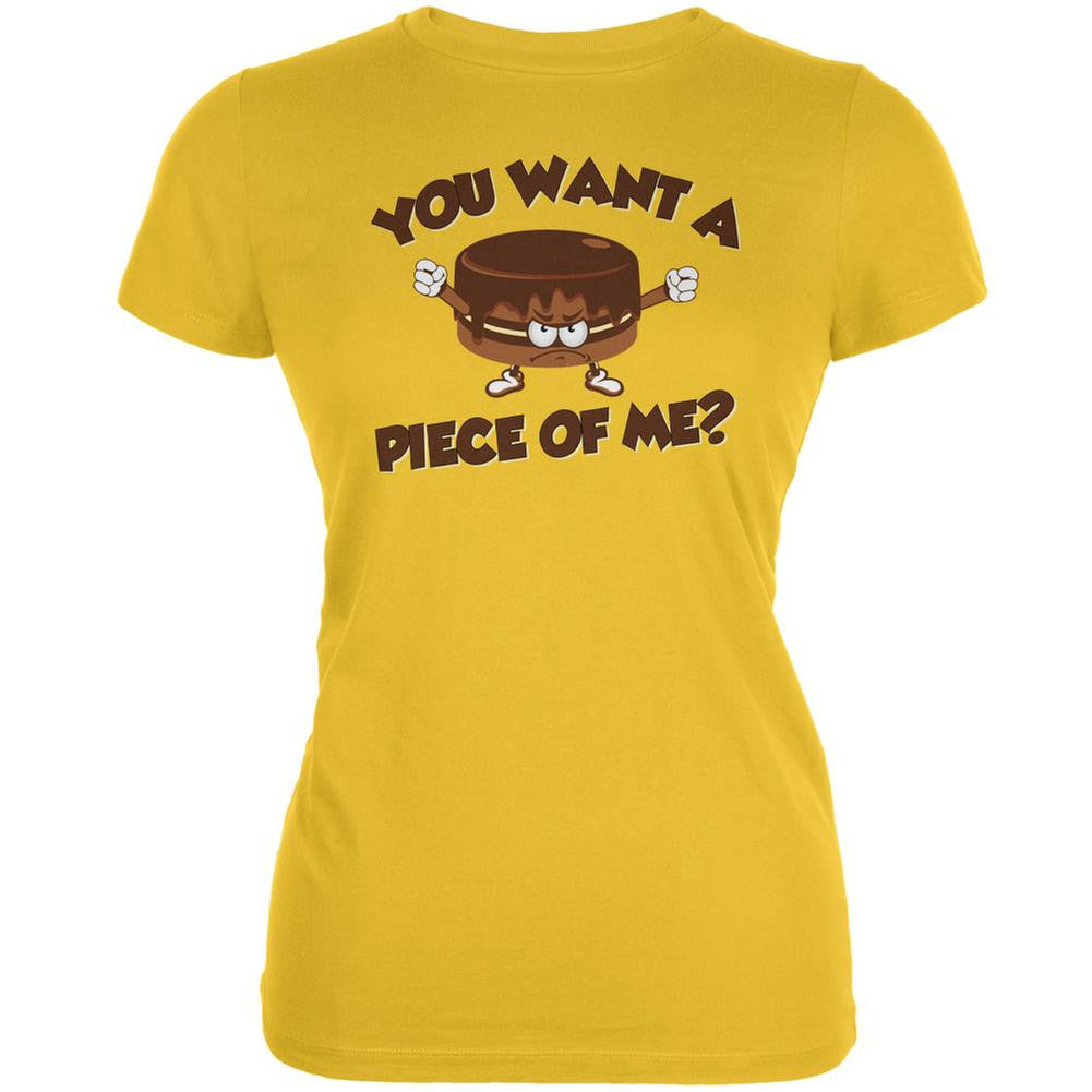 Funny Cake Want a Piece Of Me Bright Yellow Juniors Soft T-Shirt Juniors T-Shirts Old Glory 2XL Yellow 