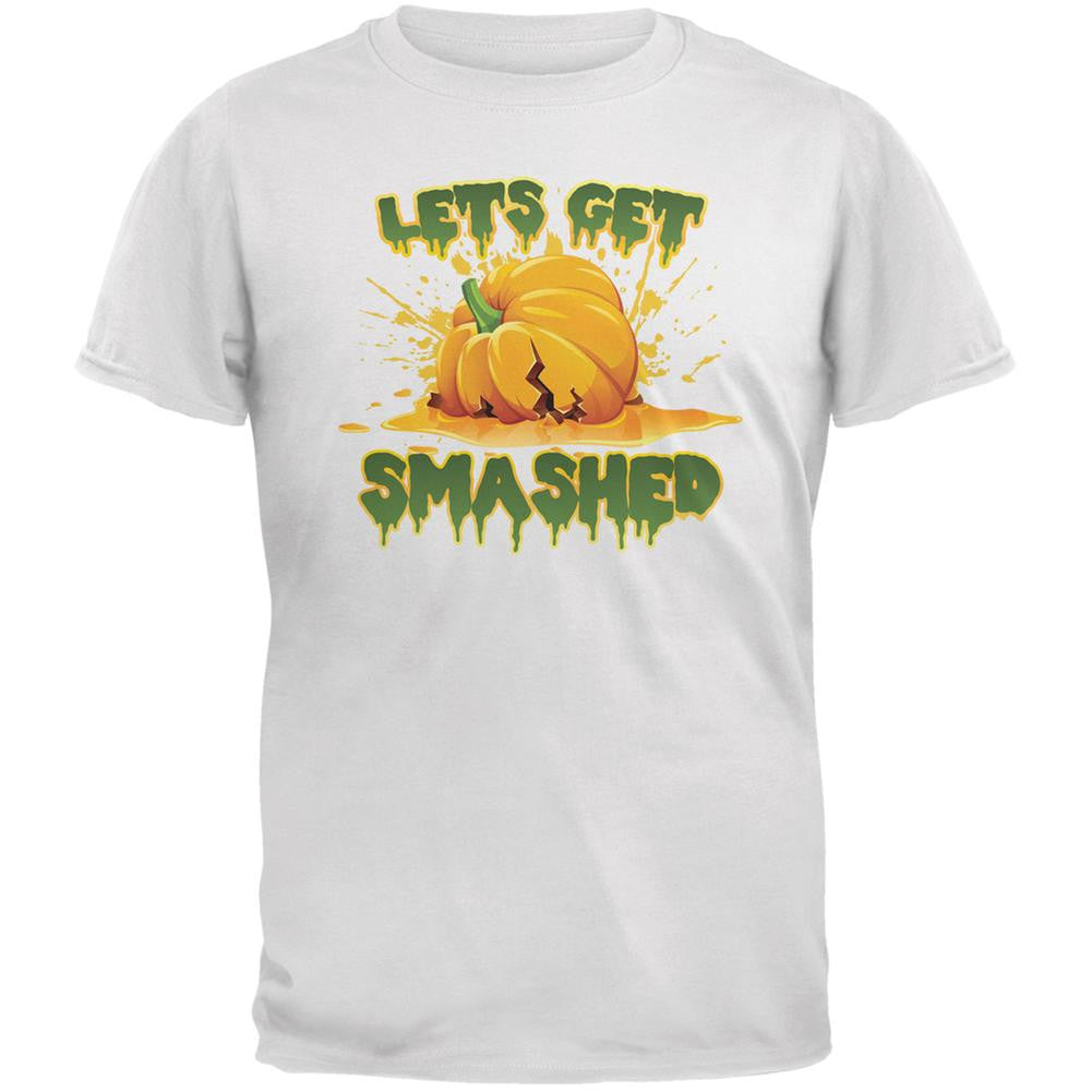 Halloween Pumpkin Lets Get Smashed White Adult T-Shirt Men's T-Shirts Old Glory 2XL White 