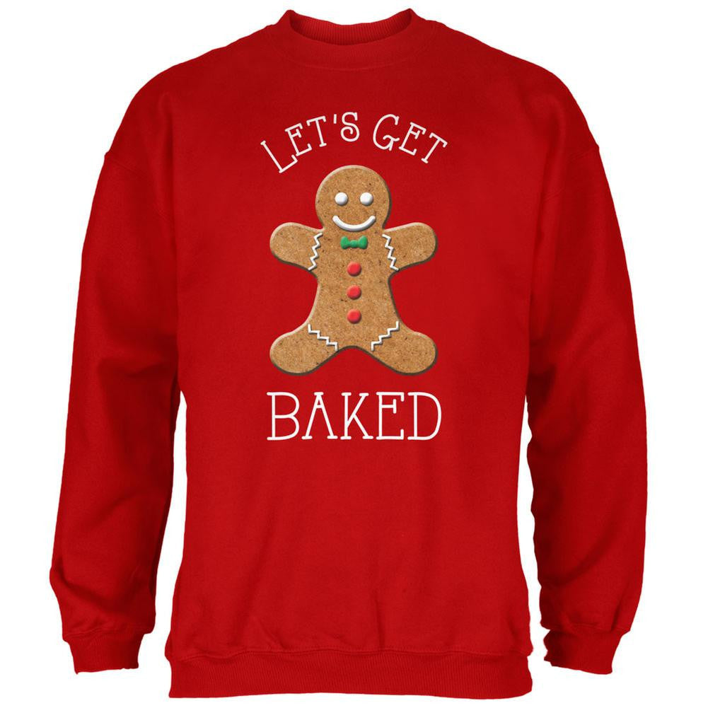 Christmas Gingerbread Man Let's Get Baked Red Adult Sweatshirt Men's Sweatshirts Old Glory SM Red 