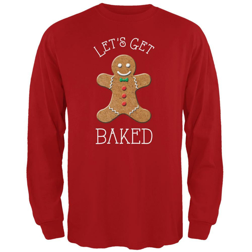 Christmas Gingerbread Man Let's Get Baked Red Adult Long Sleeve T-Shirt Men's Long Sleeves Old Glory SM Red 