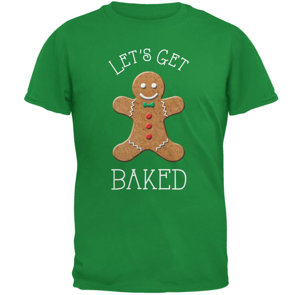 Christmas Gingerbread Man Let's Get Baked Irish Green Mens T Shirt Men's T-Shirts Old Glory SM  