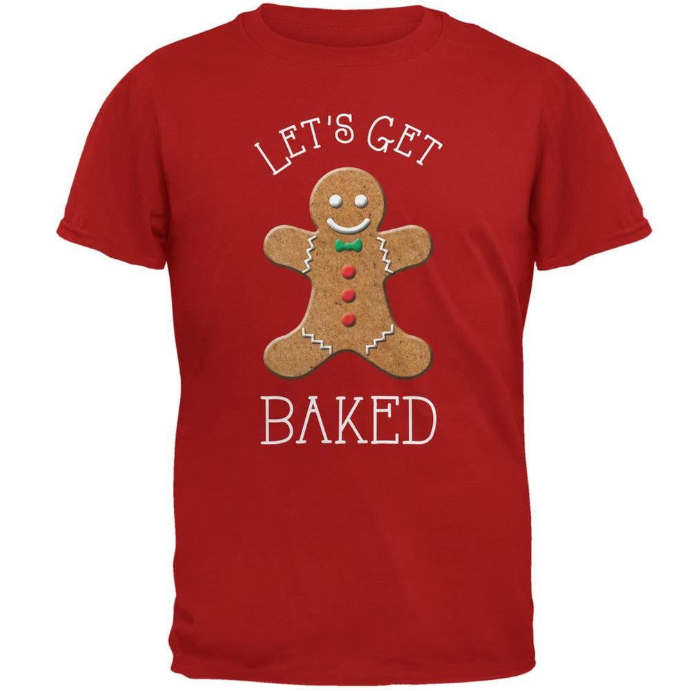 Christmas Gingerbread Man Let's Get Baked Red Adult T-Shirt Men's T-Shirts Old Glory 2XL Red 